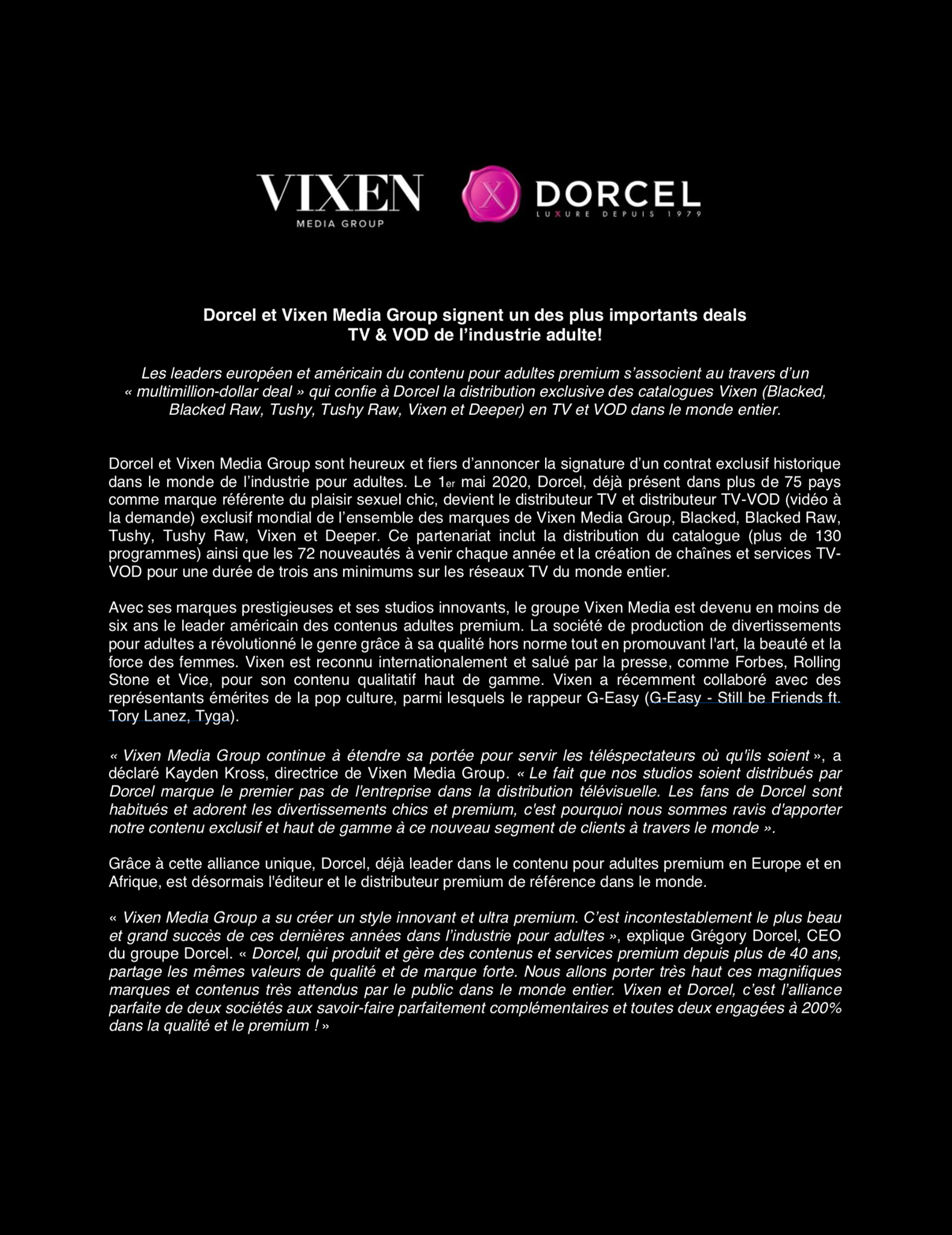 How our week so far ? #FromBigToBigger thanks to a historic deal between Dorcel & Vixen Media Group (Blacked, Blacked Raw, Tushy, Tushy Raw, Vixen…